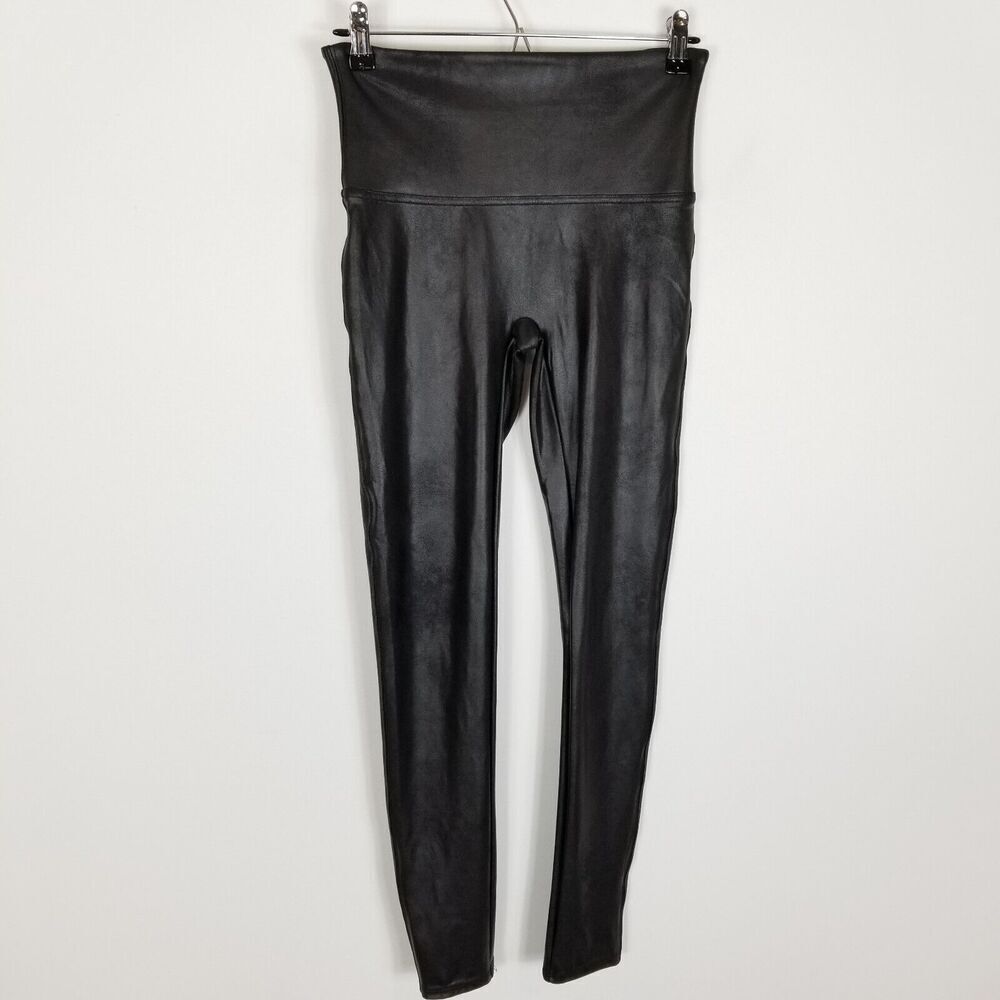 Spanx Women Faux Leather Leggings Size L  Black‎ High Waist Stretchy